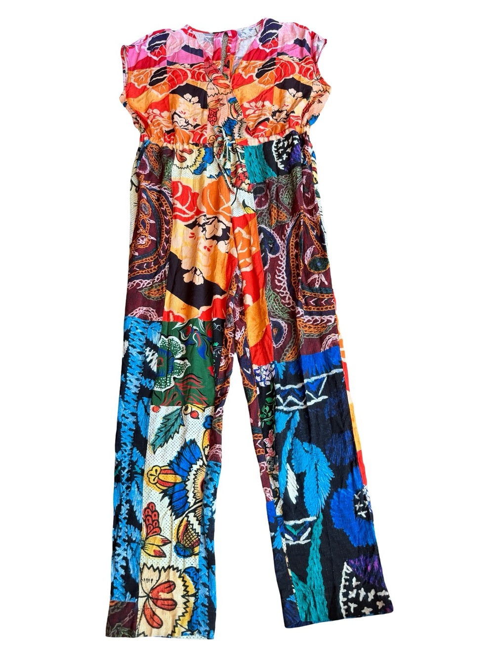 Desigual Multicolor Patchwork Print Wide Leg Jumpsuit Romper Mixed Large Women's